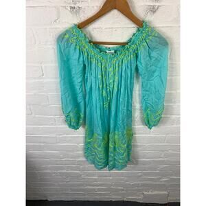 Poupette Barth Women's Bova Print Off-Shoulder Mini Dress Turquoise Blue Size S